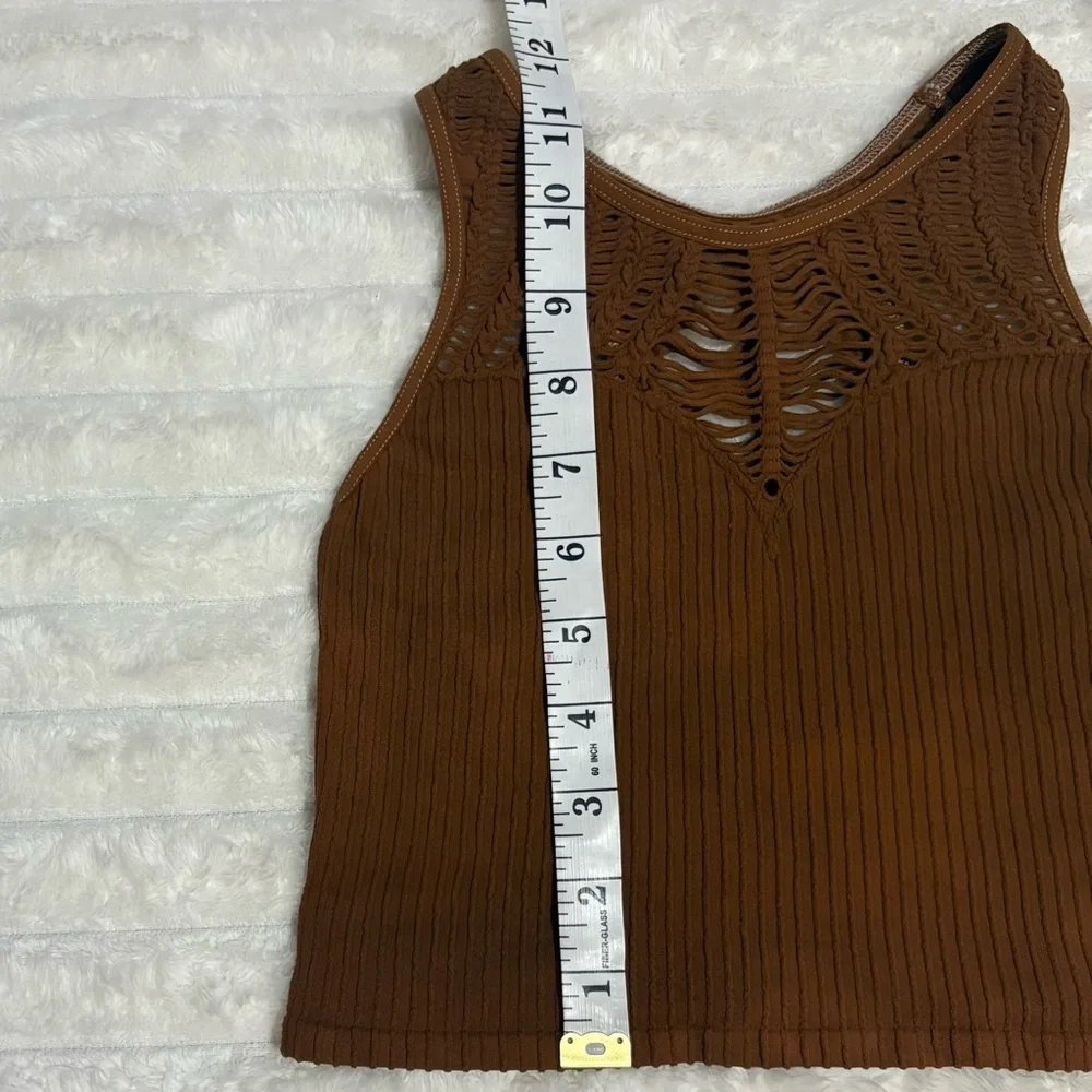 FREE PEOPLE Intimately Seamless Crop Tank Brown Ribbed Cutout Cami Top XS/S